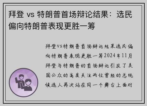 拜登 vs 特朗普首场辩论结果：选民偏向特朗普表现更胜一筹