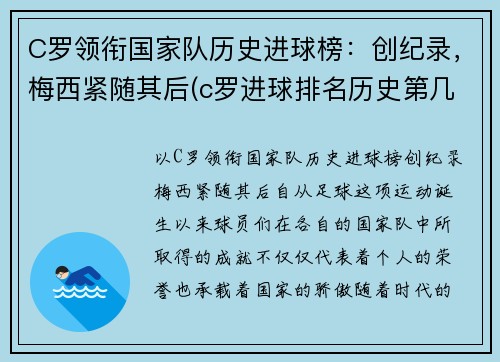 C罗领衔国家队历史进球榜：创纪录，梅西紧随其后(c罗进球排名历史第几)