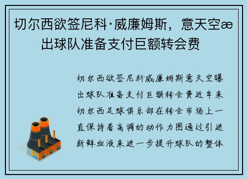 切尔西欲签尼科·威廉姆斯，意天空曝出球队准备支付巨额转会费