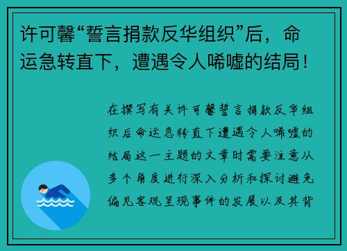 许可馨“誓言捐款反华组织”后，命运急转直下，遭遇令人唏嘘的结局！